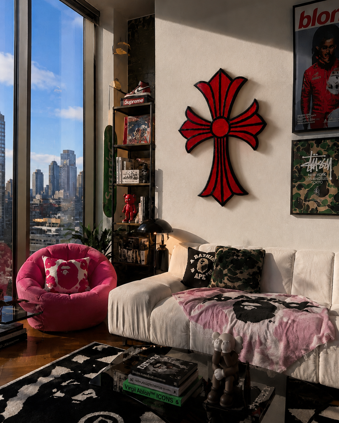 Red Chrome Heart Cross