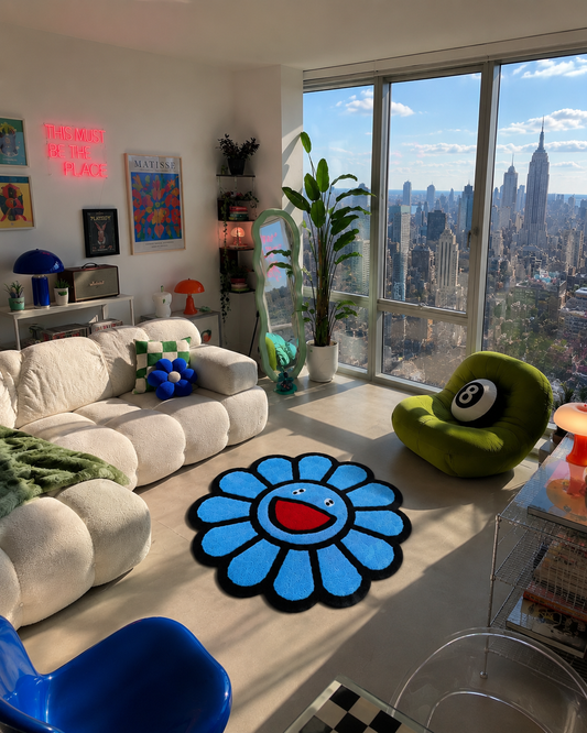 Blue Takashi Murakami Flower Rug